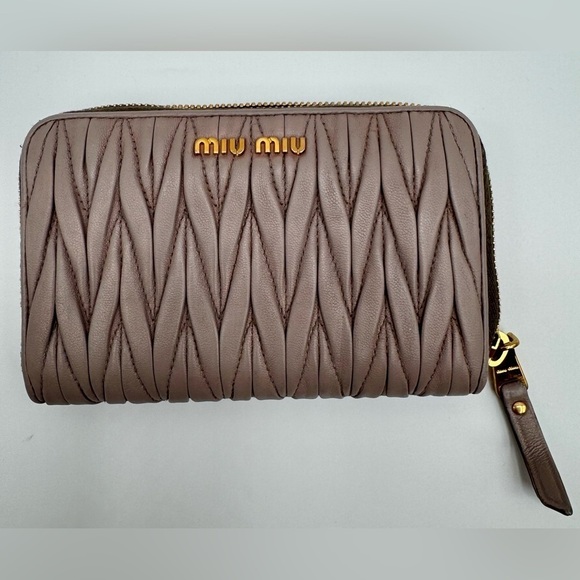 Miu Miu Handbags - Miu Miu Taupe Quilted Leather Wallet | Professional Refurbished